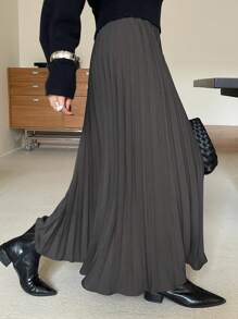 DAZY 女士休闲纯色简约A字裙，秋冬新品 - 灰色 - 查看 7