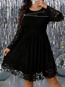 SHEIN Clasi Vestito aderente elegante da donna con zip e decorazione in pizzo, taglie grandi