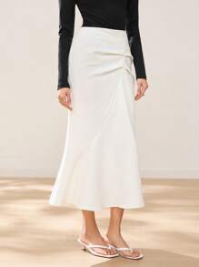 EastFlair Women Solid Color Simple Stylish Casual Mermaid Hem Midi Skirt, Everyday Wear