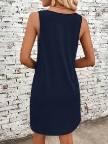 EMERY ROSE Casual Minimalist Henna Lotus Tattoo Design Tank Dress, Suitable For Summer Suitable For Going Out Chic Dress - Navy Blue - View 2