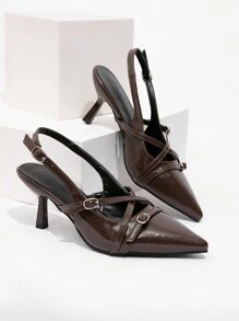 CUCCOO BIZCHIC Women's Back Strap Burgundy Bowknot Decor High Heel Shoes New Year Holiday Valentine's Day - Grey - View 1