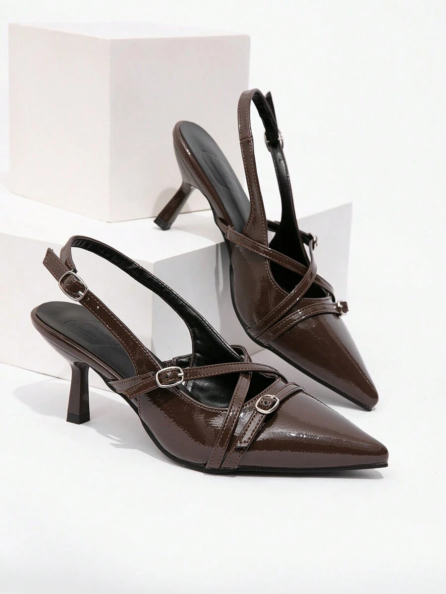 CUCCOO BIZCHIC Women's Back Strap Burgundy Bowknot Decor High Heel Shoes New Year Holiday Valentine's Day - Grey - View 1