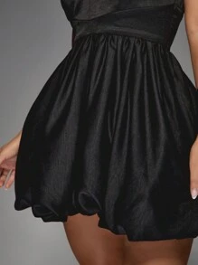 MISSGUIDED 露肩蓬蓬迷你派对礼服，高腰设计，晚礼服，一字领口，适合特殊场合、婚礼宾客、正式场合及伴娘穿着 - 黑色 - 查看 3