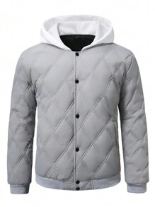 Gym Rark Abrigo casual acolchado con frente de botones y unicolor, estilo deportivo minimalista para hombres - Gris - Ver 1