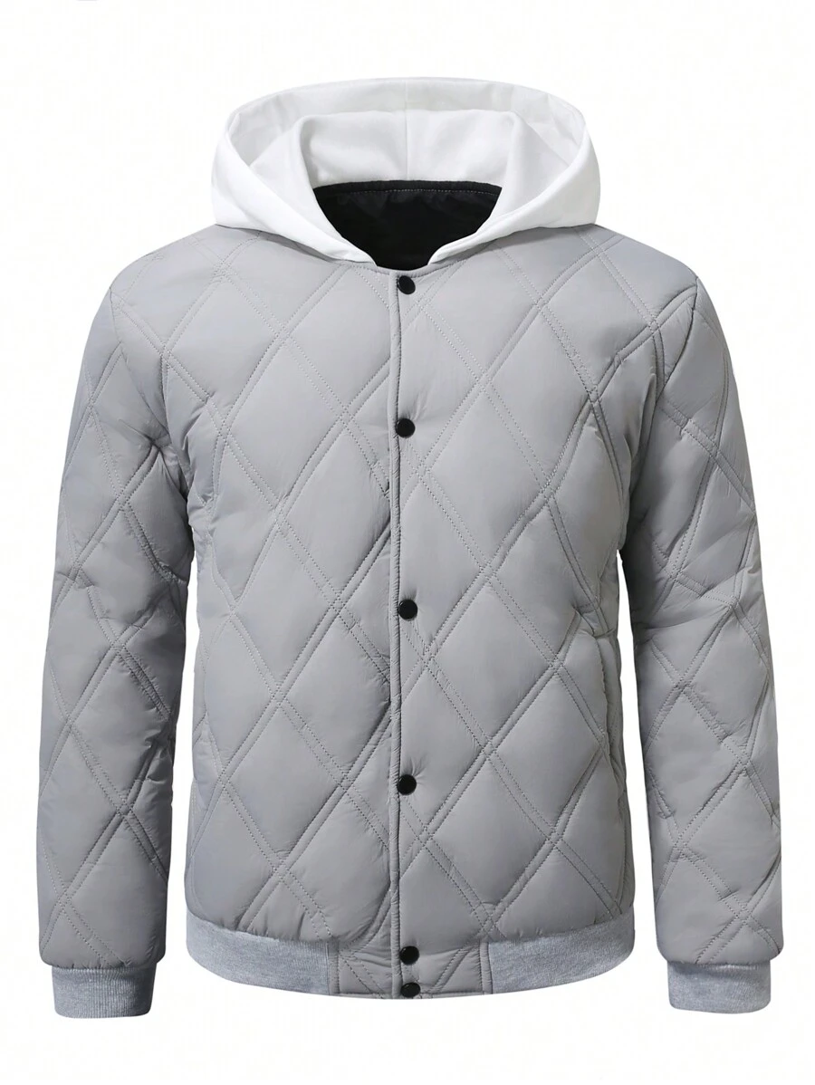 Gym Rark Abrigo casual acolchado con frente de botones y unicolor, estilo deportivo minimalista para hombres - Gris - Ver 1