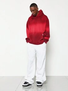 SUMWON Washed Effect Oversized Pullover Hoodie With Kangaroo Pocket Drawstring Urban Athletic Streetwear Fall Winter Loungewear Casual Layer - Red - View 5