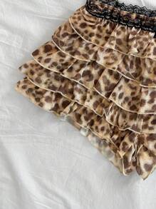 Soleia Conjunto de top tubo de punto con estampado de leopardo y shorts mini con volantes en múltiples capas para mujer, para vacaciones y fiestas - Multicolor - Ver 5