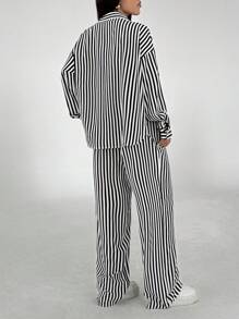 Flirla 3pcs Set Women Casual, Daily, Commute, Shopping Striped Wide Leg Pants, Everyday, Casual, Daily, Commute, Shopping