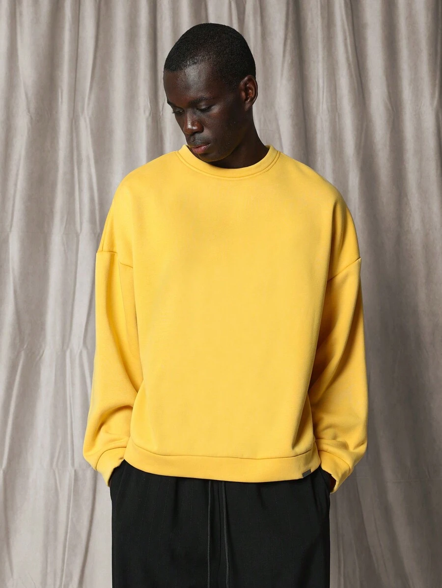 SUMWON Classic Sweatshirt Lightweight Crewneck Sweatshirt Streetwear Essential Fall Winter Basic Athletic Wear Casual Sports Athleisure College Campus Everyday Comfort - Yellow - View 1