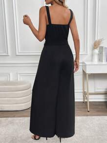 INAWLY Mono informal de pierna ancha de unicolor para mujer