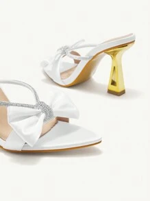 CUCCOO CHICEST New Fashion Versatile Crystal Bowknot Strap Stiletto Heel Sandals Spring Shoes Spring Break Easter Prom Heels - White - View 4