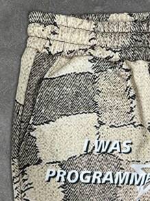 男式休闲星星和标语印花抽绳腰裤 - 彩色 - 查看 3