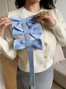 SHEIN MOD Cárdigan informal con bloques de color y decoración de lazo, otoño