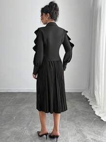 SHEIN Unity 2024 New Women Fashion Asymmetrical Ruched Long Sleeve Slim Fit Short Blouse Women Shirt - Black - View 2