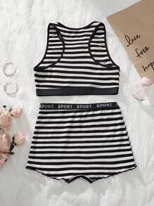 2pcs/Set Teen Girls Casual Stripe Pattern Bra Underwear Set - Multicolor - View 2