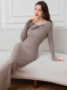 Modelyn Vestido de punto ajustado de unicolor para mujer, casual y elegante para uso diario