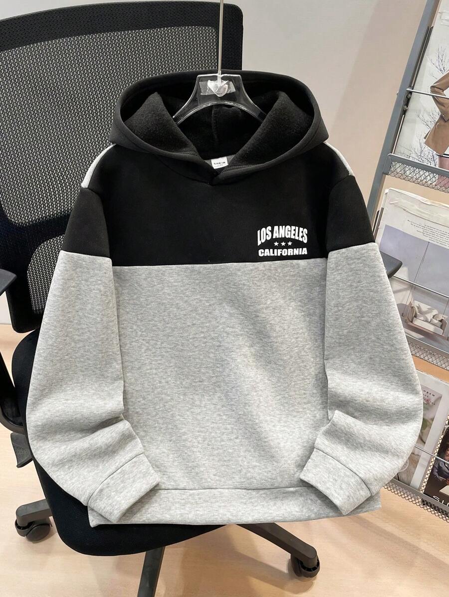 SHEIN Tween Boy Casual Letter Print Color Blocking Sweatshirt, In Fall/Winter - Grey - View 1