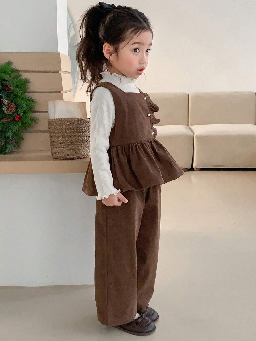 DAZY 2pcs Young Girl Girls Autumn Clothes Set - Brown - View 1