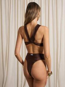 AiiRZ Bikini Set With Gold Trim Summer - Coffee Brown - View 2