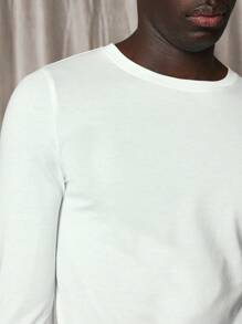 SUMWON Long Sleeve Muscle Fit Jersey T Shirt Classic Crew Neck Essential Basic Layering Top Fall Winter Wardrobe Staple - White - View 4