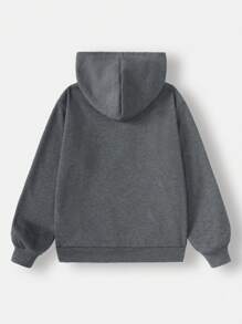 Muchica 女士休闲宽松蓬松高领拉链加厚保暖 23 印花连帽衫，适合秋冬季 - 灰色 - 查看 2