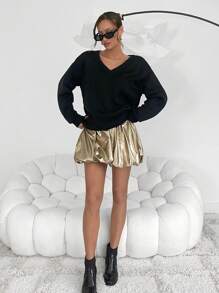SHEIN Essnce Falda casual de cintura elástica de color liso para uso diario