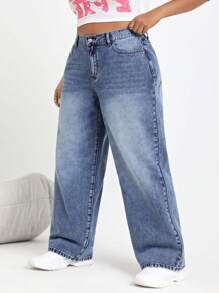SHEIN CURVE+ Plus Size Casual Denim Jeans, Minimalist And Fashionable For Daily Wear
