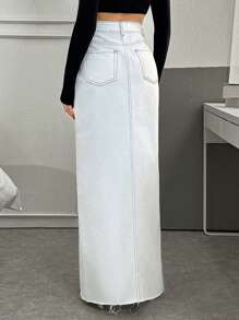 EURMUSE HIGH RISE CUT POP ART MODERN SKIRT WITH SLIT - White - View 2