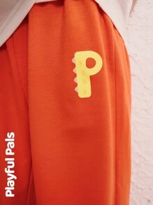 SHEIN 2 Pcs Young Boys Sets Fun Geometric Pattern Basic Casual Short-Sleeve T-Shirt & Sweatpants Suits Cute/Retro/Casual/Outing Spring/Summer Suitable For School And Outings - Orange - View 7