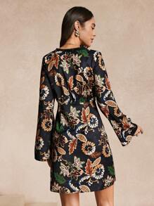 Almamuse Women's Digital Printed Lace Trim Decorative Dress Fall Cloth For Women - Black - View 2