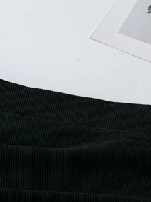 Lyrianda Plus Size Solid Minimalist A-Line Skirt, Casual Everyday Wear - Black - View 4