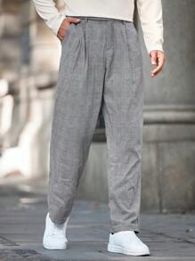 Manfinity Homme Men's Pleated Pocket Plaid Casual Pants, Minimalist Everyday Wear - Grey - View 6