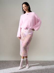 AiiRZ Sheer Floral Sequins Embellished Pencil Skirt With Knicker - Multicolor - View 4