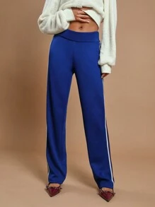 COSMINA Women's Solid Color Patchwork Casual Low-Waist Sweatpants, Everyday Wear - Navy Blue - View 3