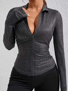 Dewbera 女士豹纹修身运动夹克 - 彩色 - 查看 1