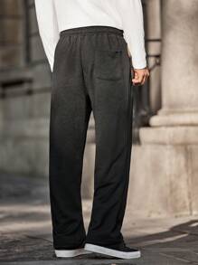 Manfinity Homme Men's Casual Solid Color Textured Drawstring Waist Sweatpants - Black - View 2