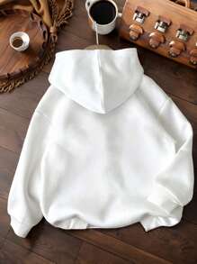 SHEIN Sudadera con capucha a juego de estilo casual para hermanas, manga larga de otoño, versátil, con letras en inglés y números de cereza impresos, con puños y dobladillo acanalados, unisex para reuniones familiares y actividades al aire libre, adolescentes y niñas
