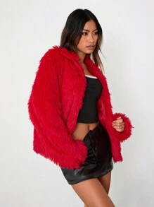 Manfinity Unisex Men's Loose Knit Open Front Casual Fluffy Jacket, Suitable For Autumn And Winter - Red - View 4