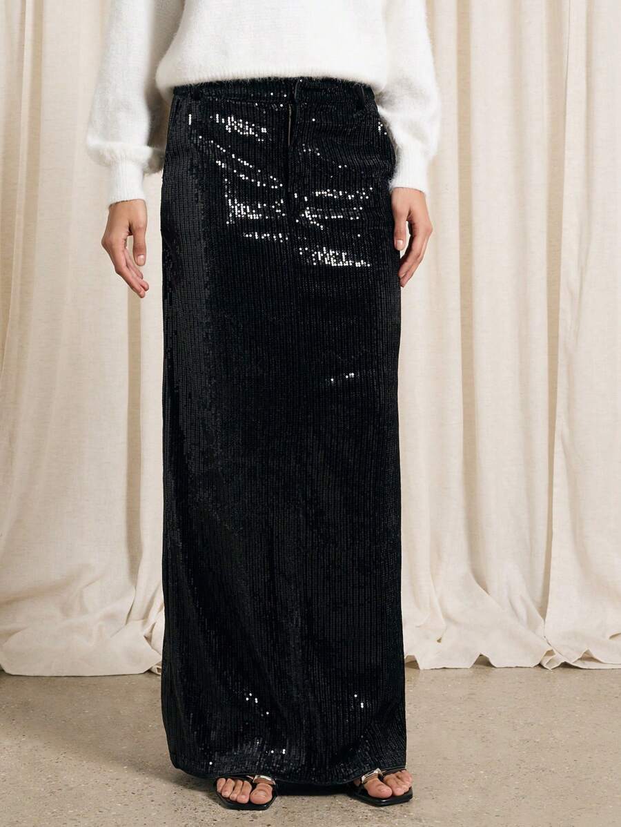 Váy Maxi Nhung Sequin Đêm Giao Thừa - màu đen - Xem 1