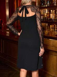 SHEIN Clasi 女士蕾丝拼接串珠派对优雅连衣裙