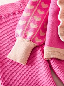 SHEIN Young Girl Sweater Set, New Autumn/Winter Style, Pink Ruffle Heart Design, Suitable For Various Occasions Such As Home, Outings, Shopping, Parties, Christmas Parties, New Year And Etc.