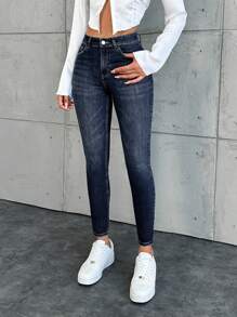 RueChic Ladies Skinny Jeans - Dark Wash - View 7