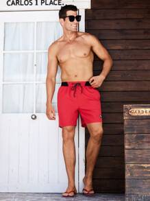 Manfinity Swimmode Men's Solid Color Lace-Up Pocket Simple Casual Beach Shorts