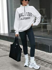 EURMUSE 'MALIBU CALIFORNIA' PRINTED LONG SLEEVE HALF ZIPPER SWEATSHIRT - White - View 7