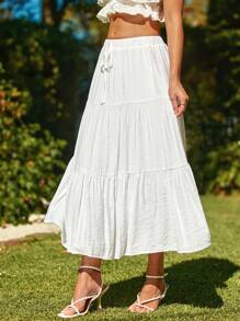 SHEIN VCAY Falda Sólida De Color Con Corbata En La Cintura Para Vacaciones