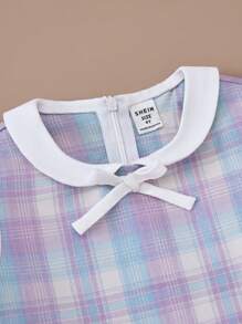 PrepCrw Vestido informal de 2 en 1 para niñas jóvenes, con diseño de cuadros, corte holgado, en colores gris y púrpura, para primavera y otoño