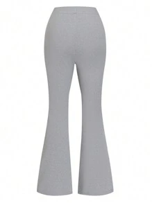 SHEIN LUNE Women's Drawstring Flare Pants, Long - Light Grey - View 3