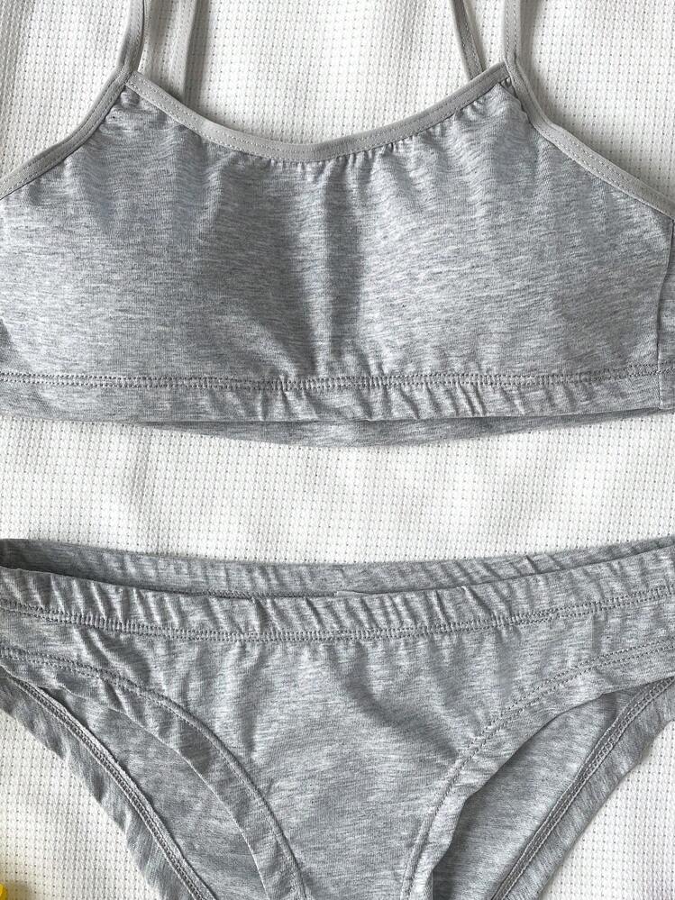 SHEIN 2pcs Tween Girl Minimalist Comfortable Camisole & Boyshort Underwear Set - Light Grey - View 5
