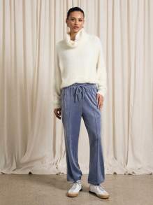 AiiRZ Luxurious Velvet Wide Leg Sweatpants Loungewear Cozy Winter Athleisure Track Pants With Elasticated Drawstring Waist