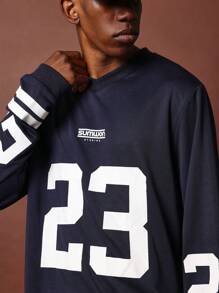 SUMWON Oversized Fit Long Sleeve V-Neck Football Tee